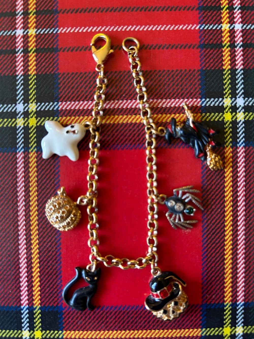 Ari D. Norman London Halloween Charm Bracelet Gold Plated, Enamel, Crystals, 8”
